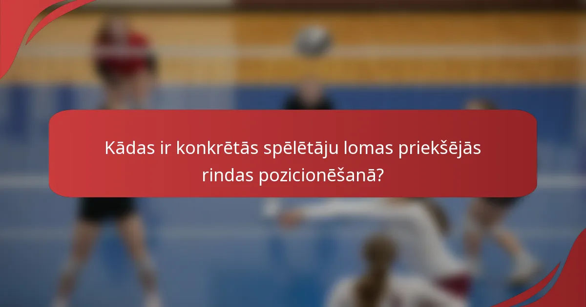 Kādas ir konkrētās spēlētāju lomas priekšējās rindas pozicionēšanā?